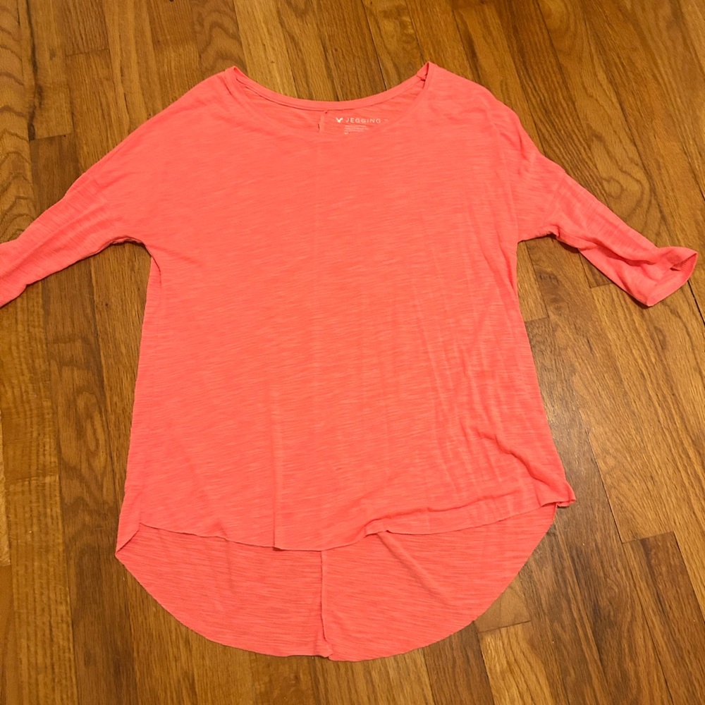 American Eagle Outfitters Orange Pink Asymmetrical 3/4 Sleeve Blouse